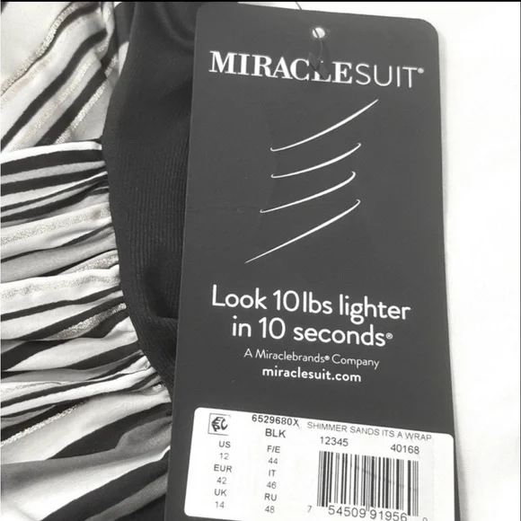 NEW Miraclesuit One Piece Swimsuit Shimmering Sands Black White Size 12